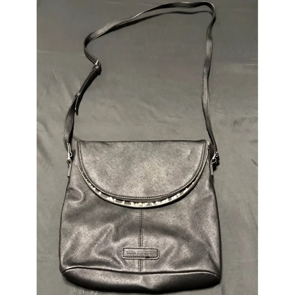 Vera Bradley Black Faux Leather Flap Crossbody Bag Adjustable Strap Travel